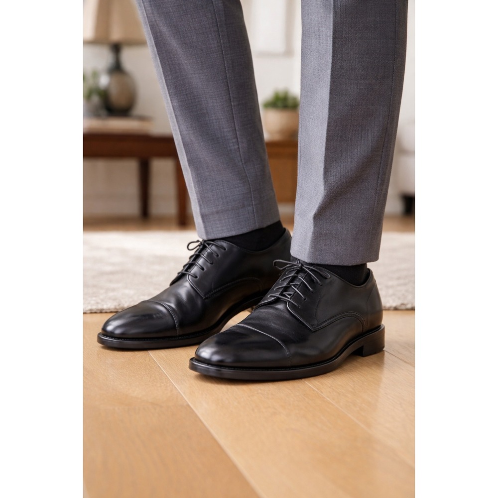 Johnston & Moore Mens Black Leather Cap Toe Oxford Dress Shoes Size 14M Classic